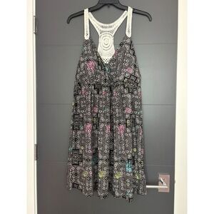 Derek Heart Plus Womens 2X Geometric Tribal Print Crochet Racerback Dress Black